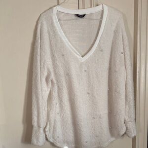 Elegant White V-Neck Sweater with Embellishments